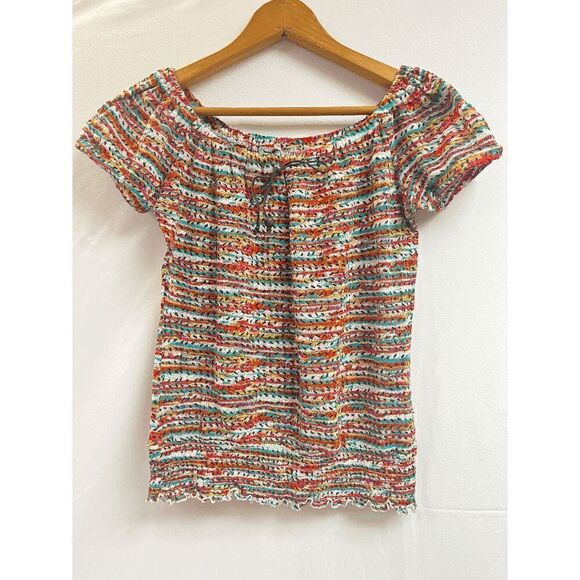 Womens Tunic Boat neck Short Sleeve Blouse Multicolored 100% Polyester - Picture 1 of 7
